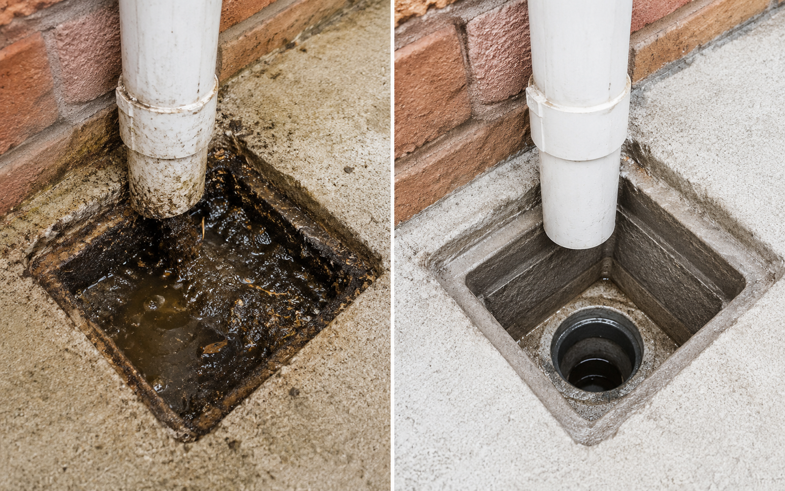 Comparaison drain obstrué et nettoyé.