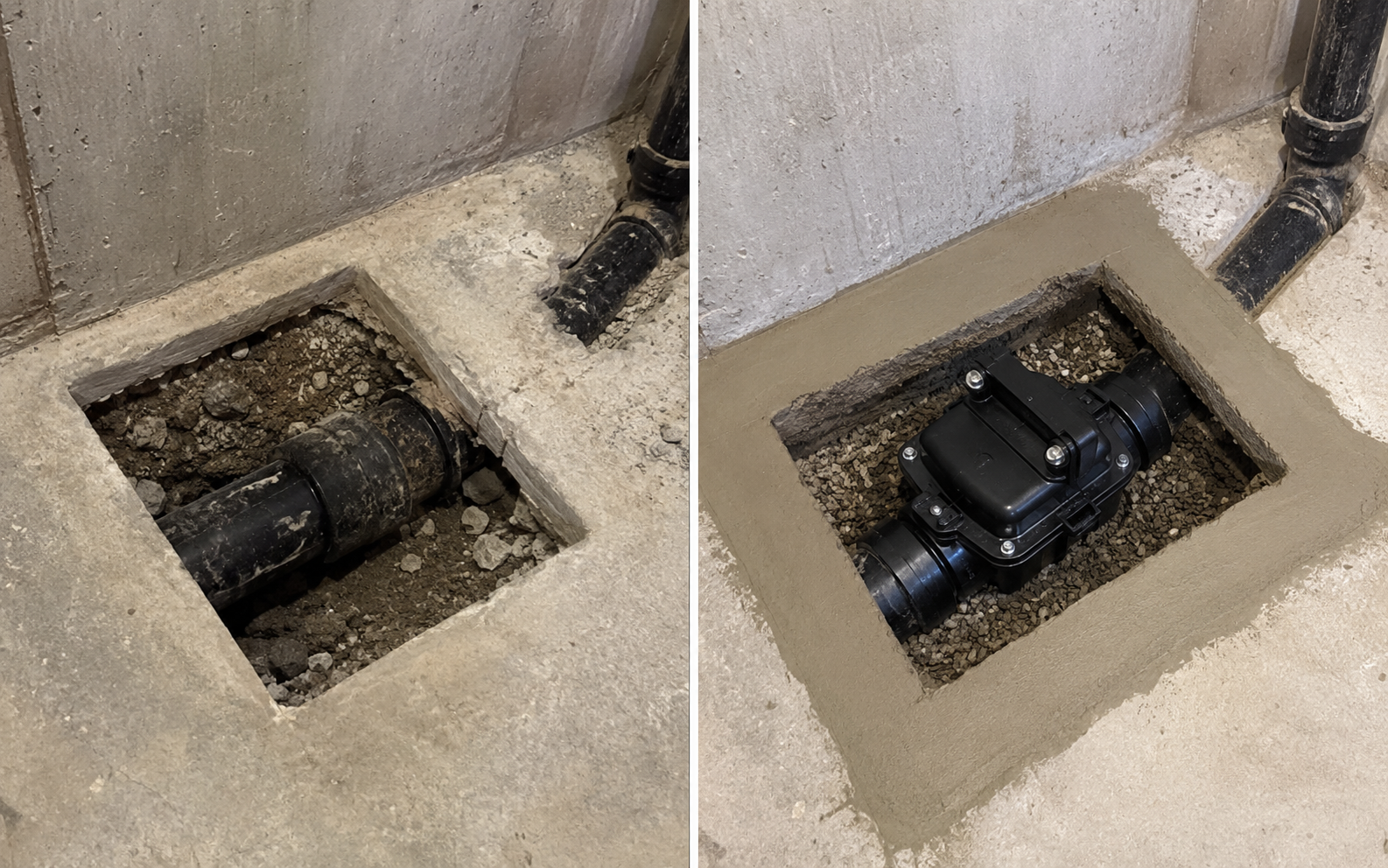 Réparation de tuyau sous sol en béton.