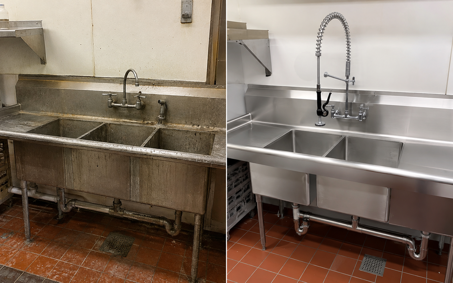 Évier de cuisine avant et après nettoyage.