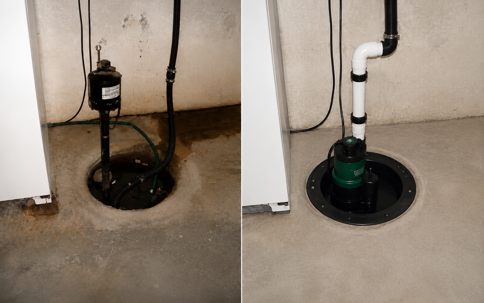 Comparaison deux pompes de relevage dans un sous-sol.
